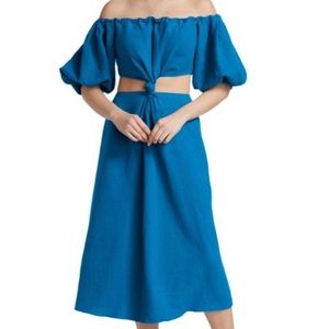 Farm Rio blue linen cutout dress